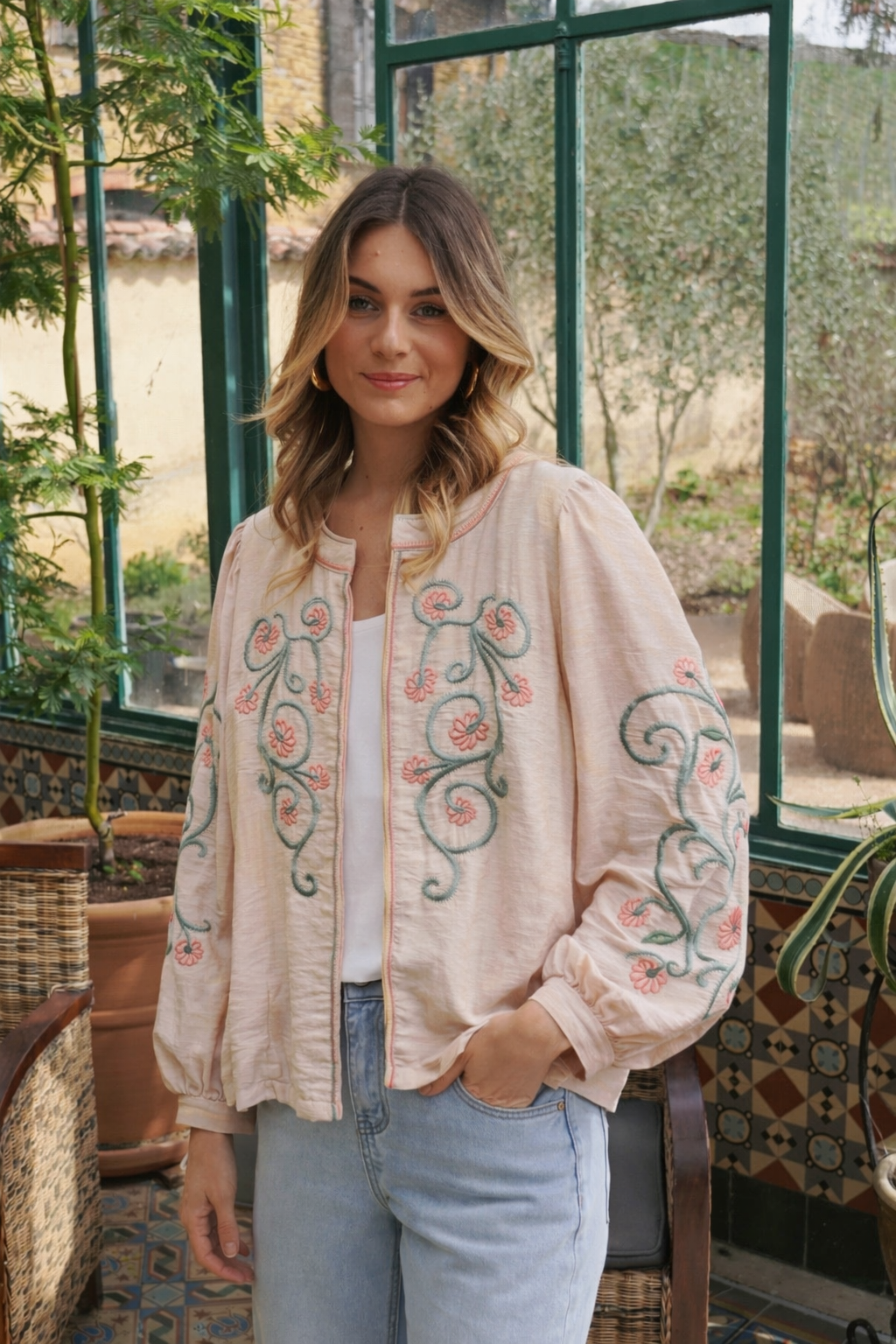 Ottilie beige floral boho jacket