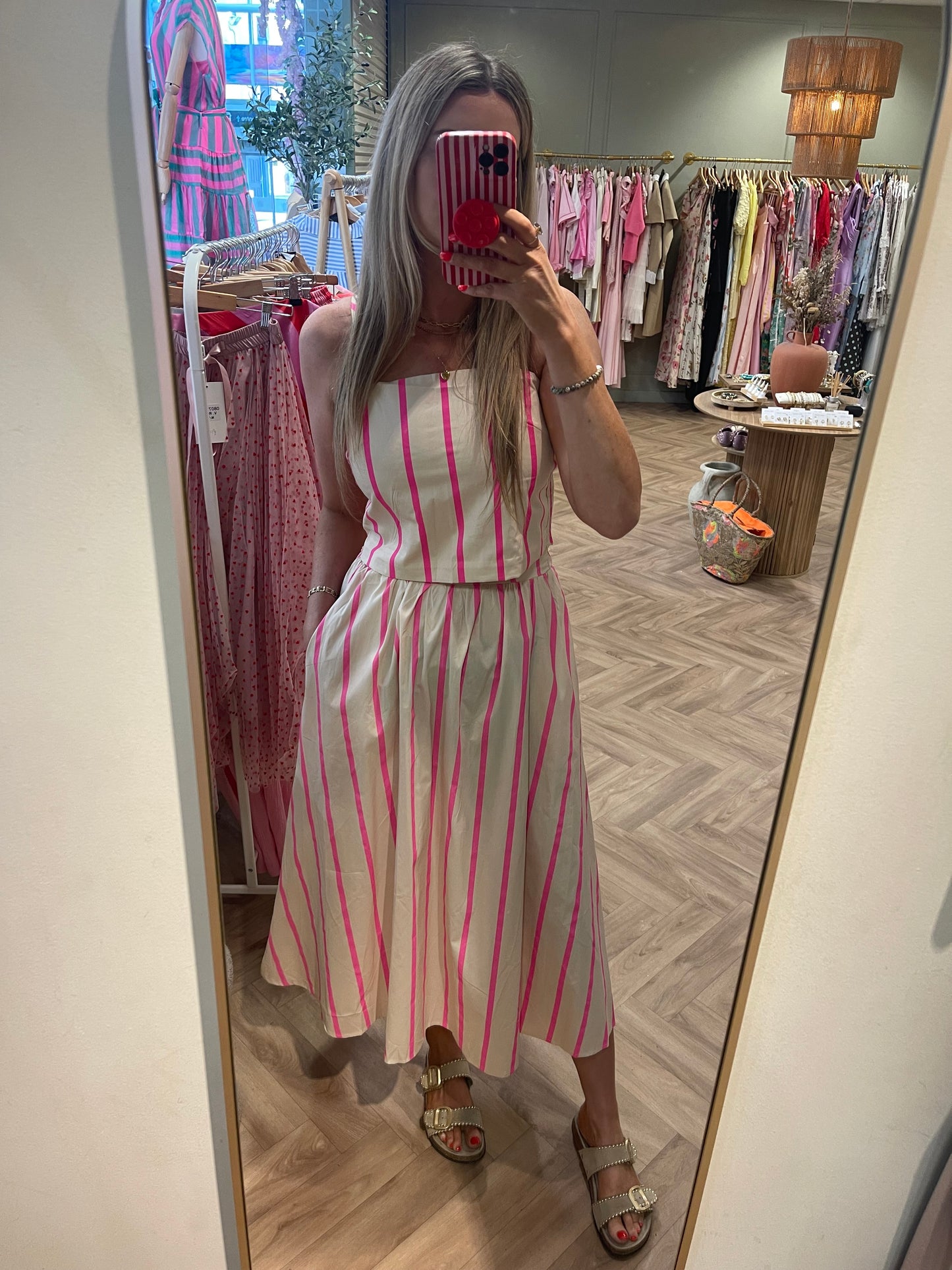Imelda pink stripe crop top