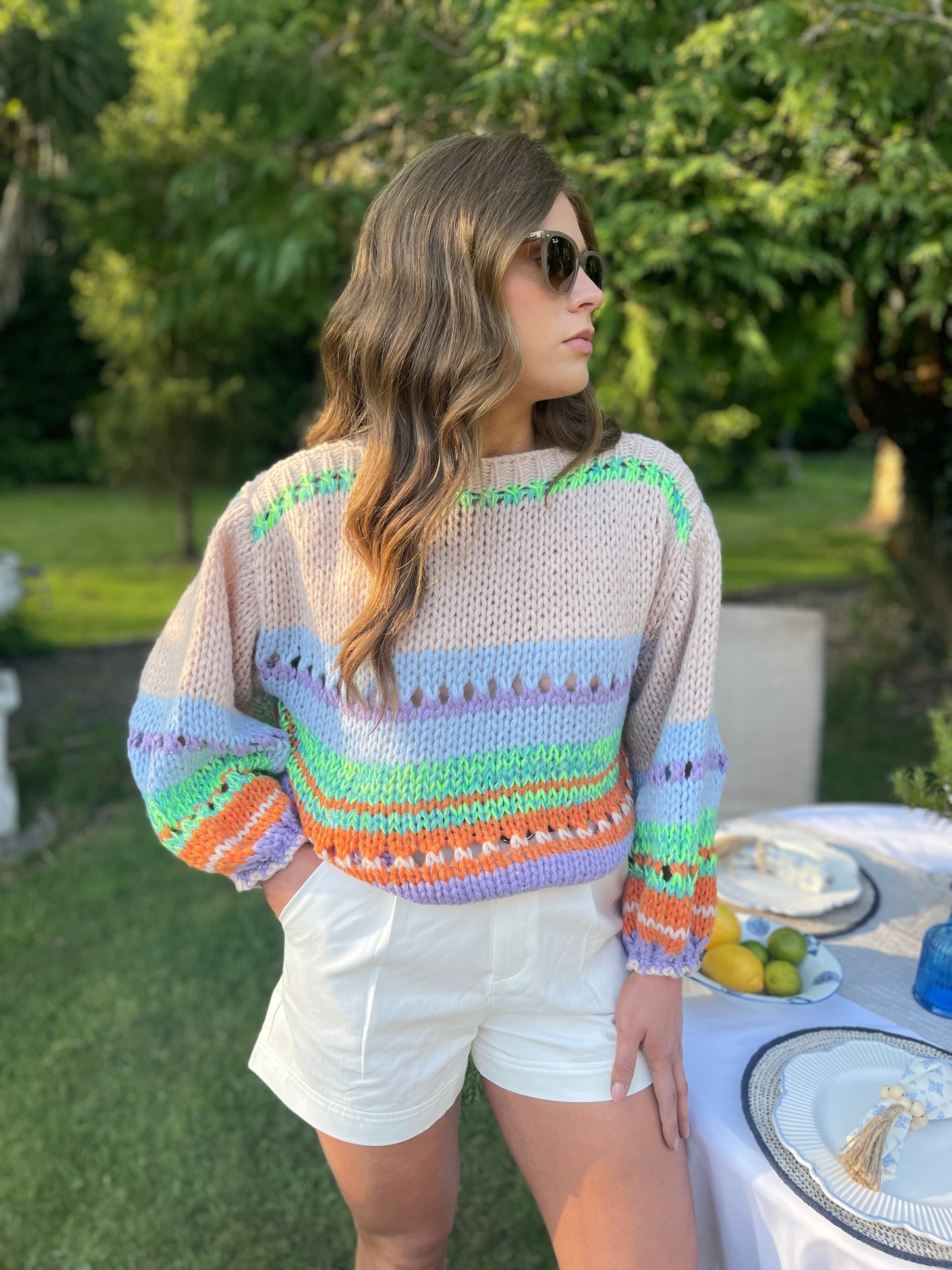 Maddie neon green and taupe jumper