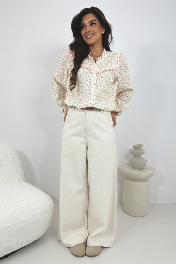 Amelia pink floral cheesecloth blouse