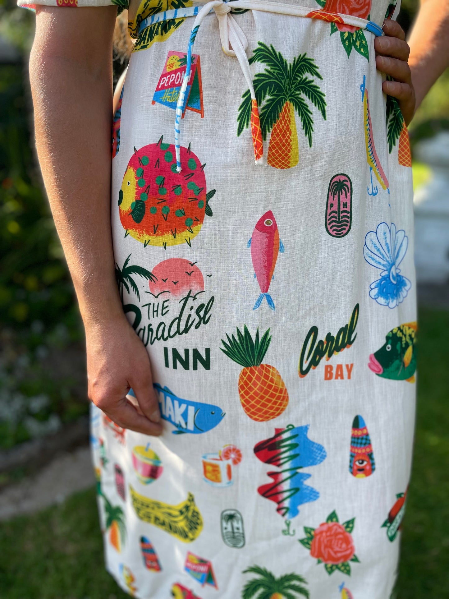The Paradise Inn puff sleeve organic linen dress