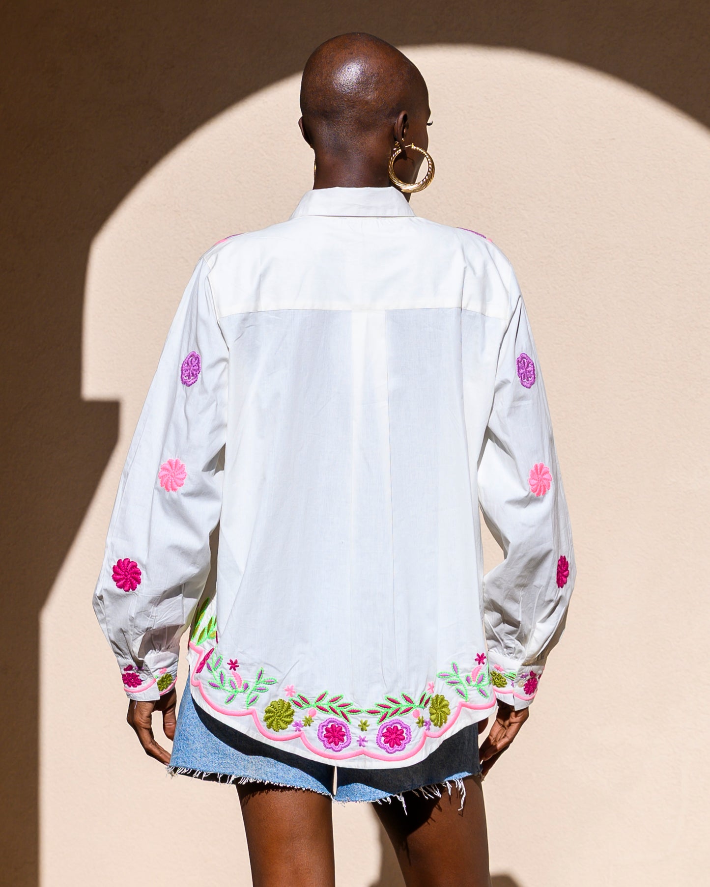 Kylie neon embroidered white shirt