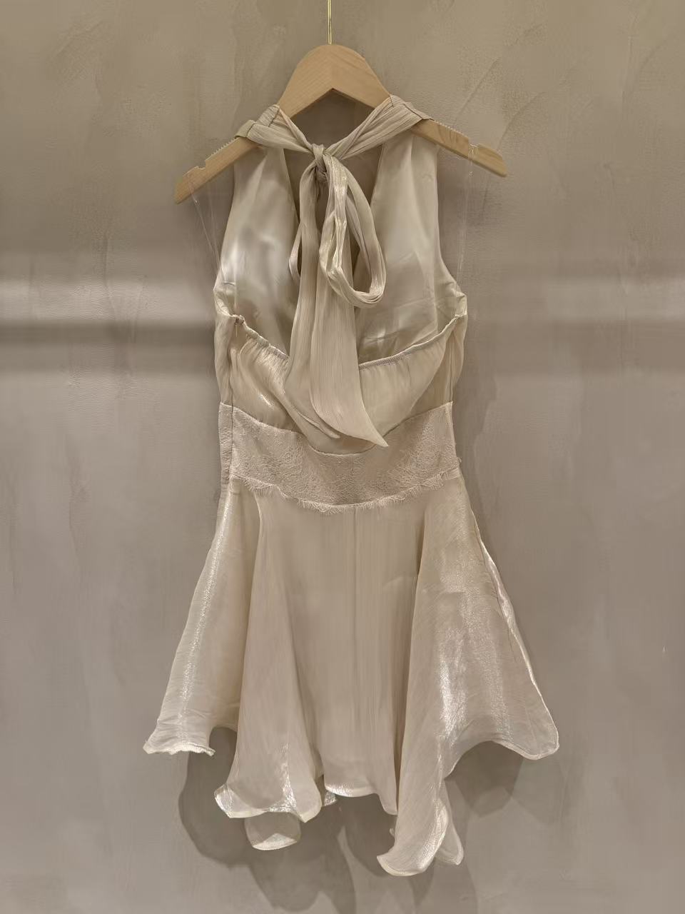 Margot silky halter neck beige dress
