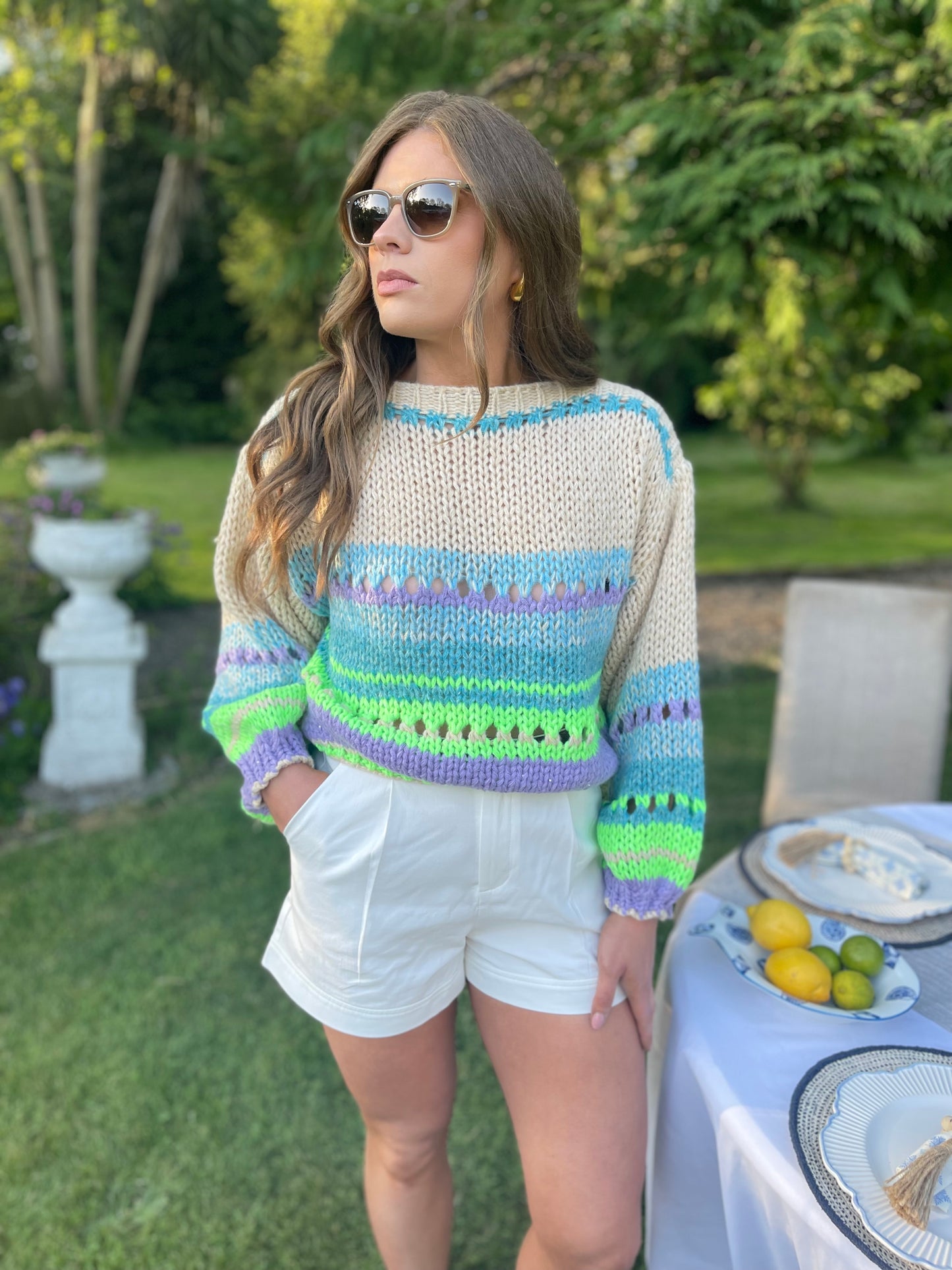 Maddie neon mint and taupe jumper