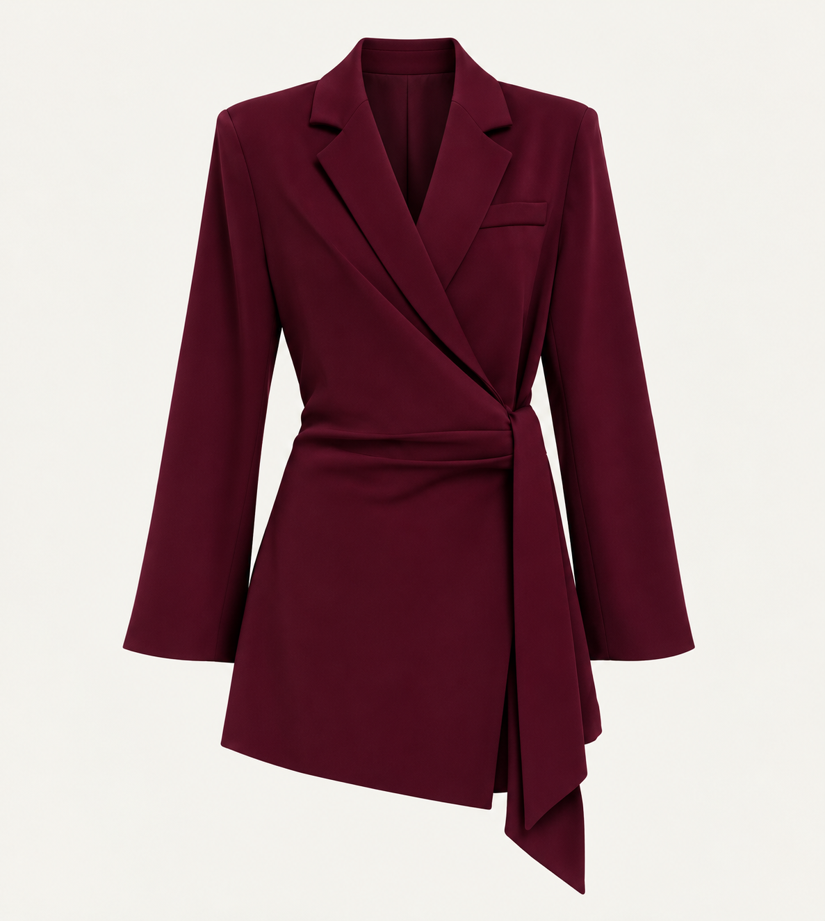 Lily burgundy tie draped long blazer