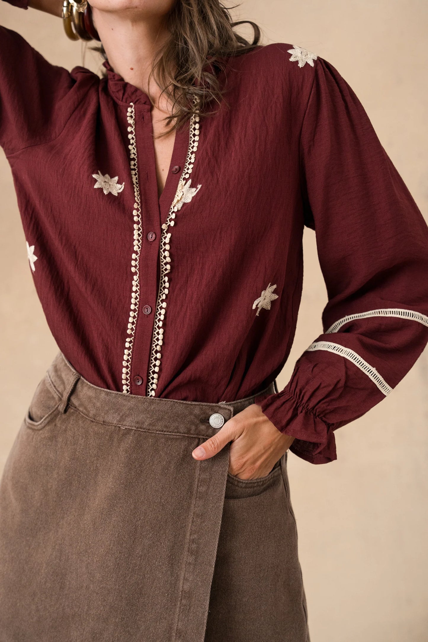Félicie burgundy embroidered blouse