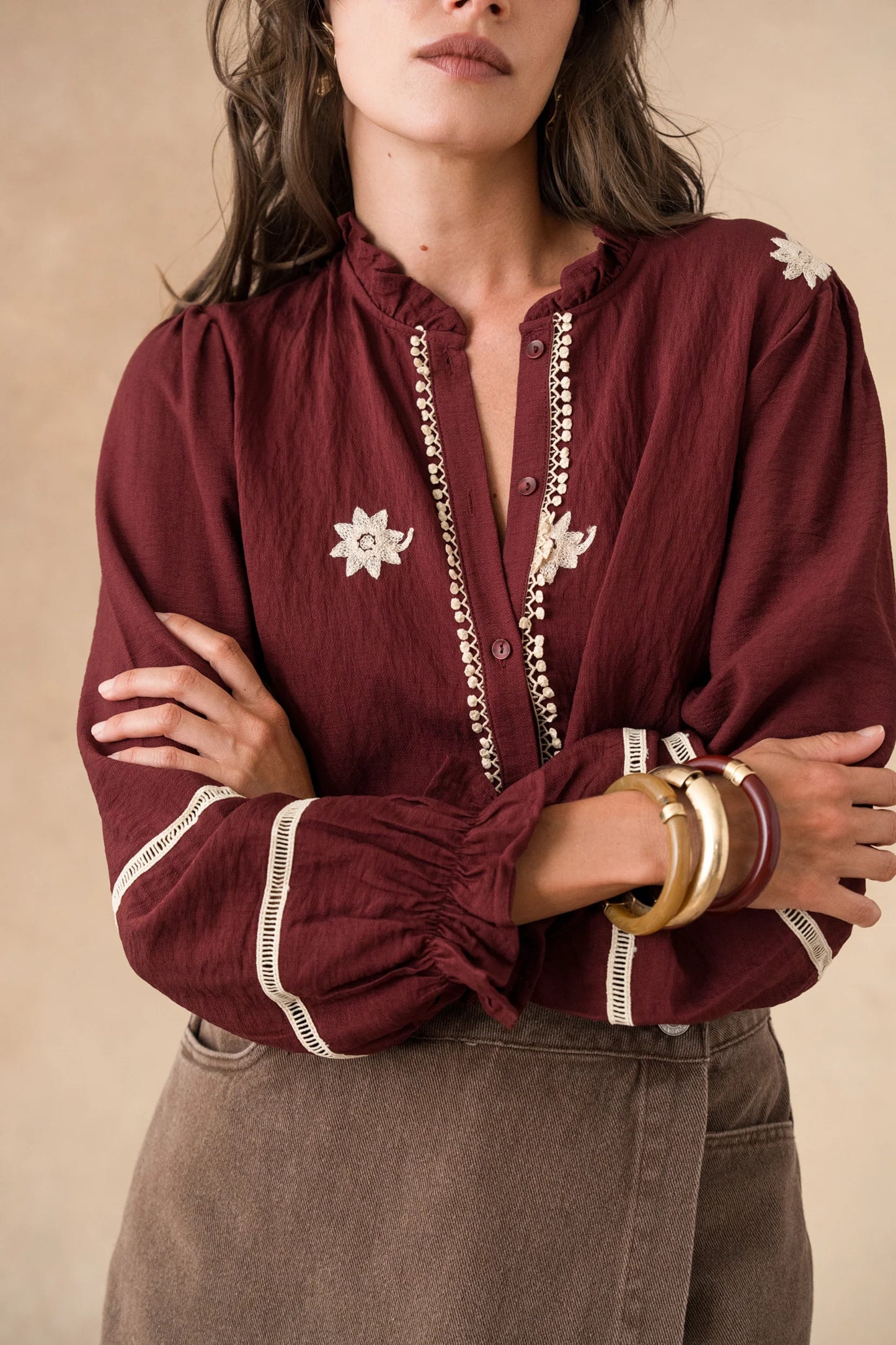 Félicie burgundy embroidered blouse