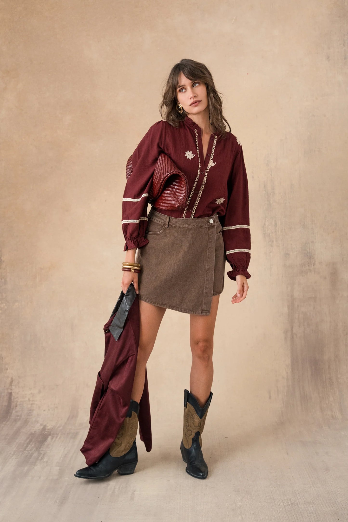 Félicie burgundy embroidered blouse