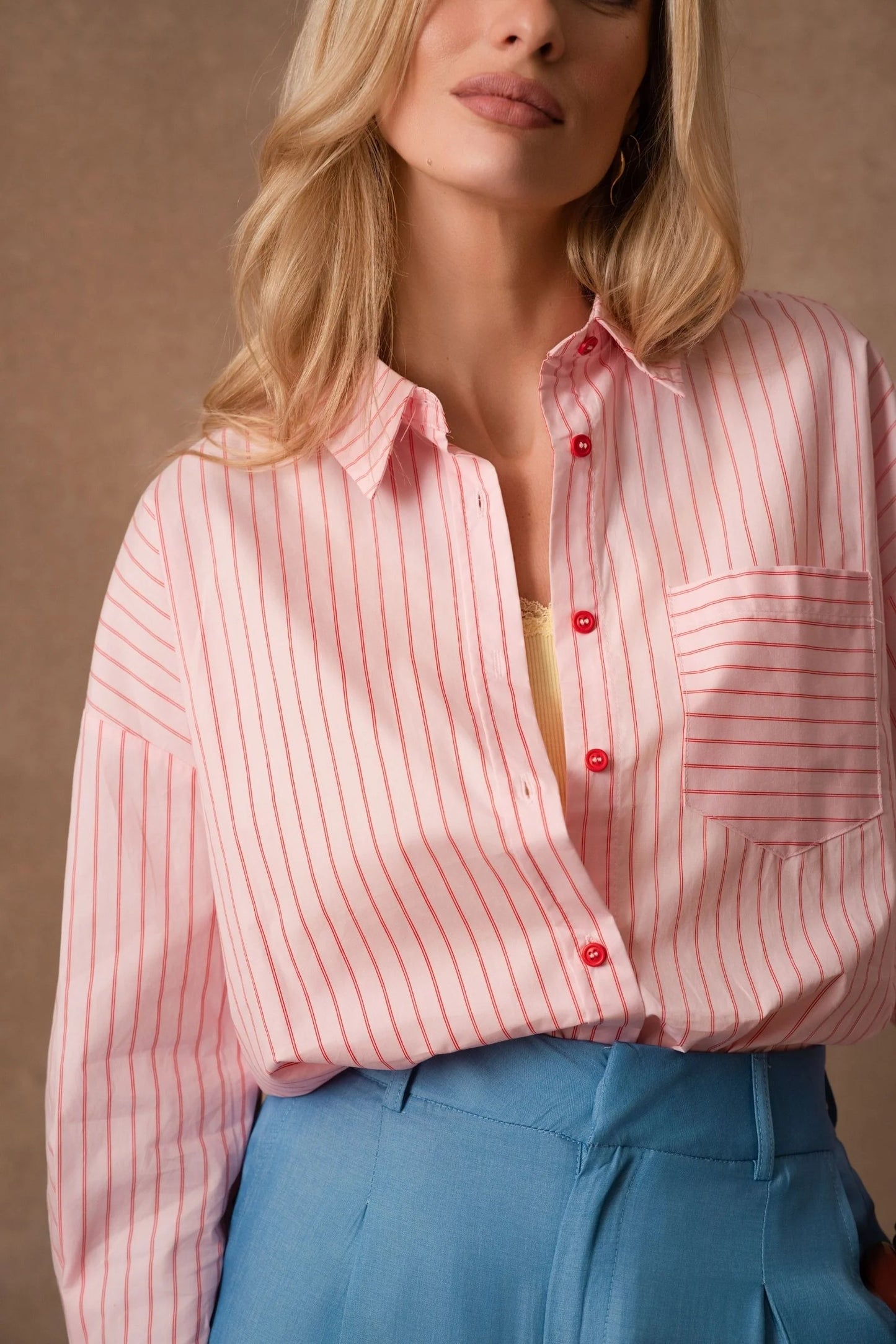 Pippa pink and red contrast striped shirt