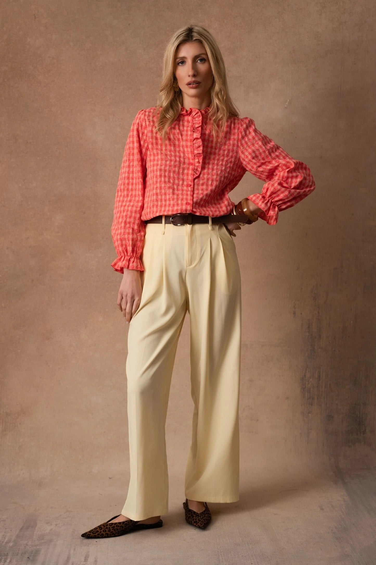 Etta coral gingham heart blouse