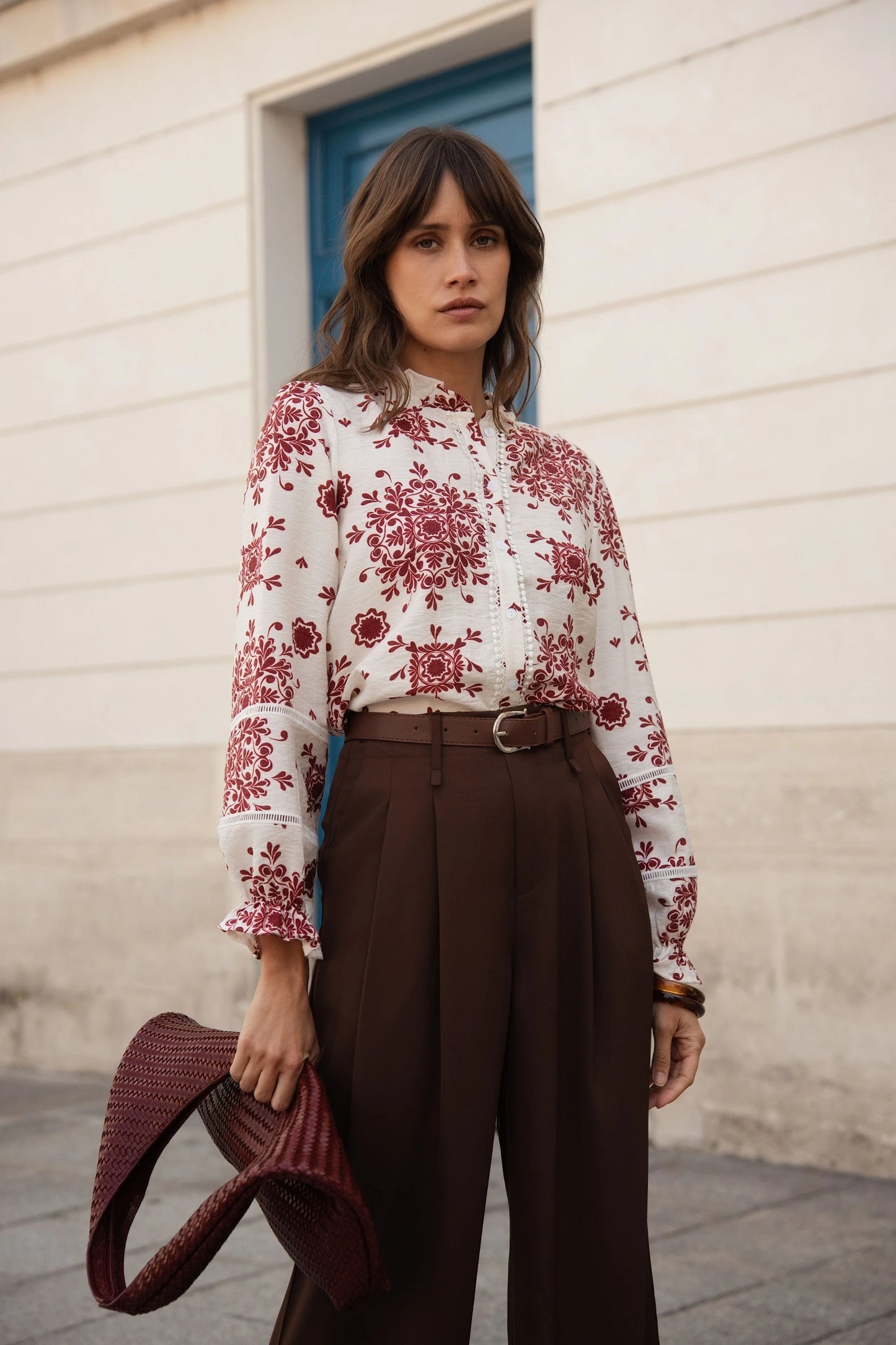 Mathias burgundy floral blouse