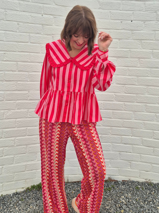 Beth pink & red stripe peplum shirt