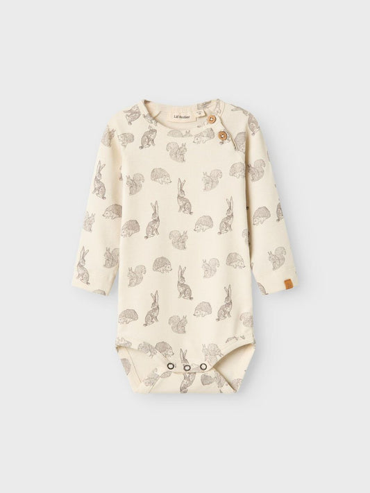 LIL' ATELIER animals beige LONG SLEEVED ROMPER