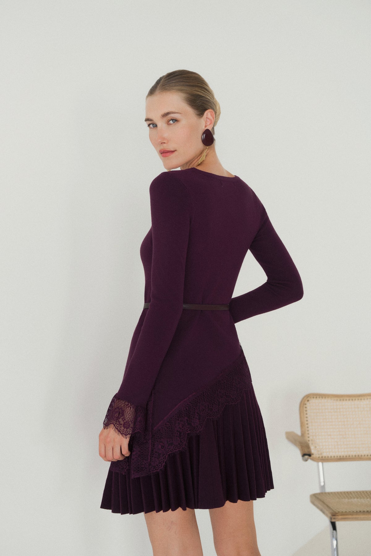 Sabrina burgundy lace trim knit top