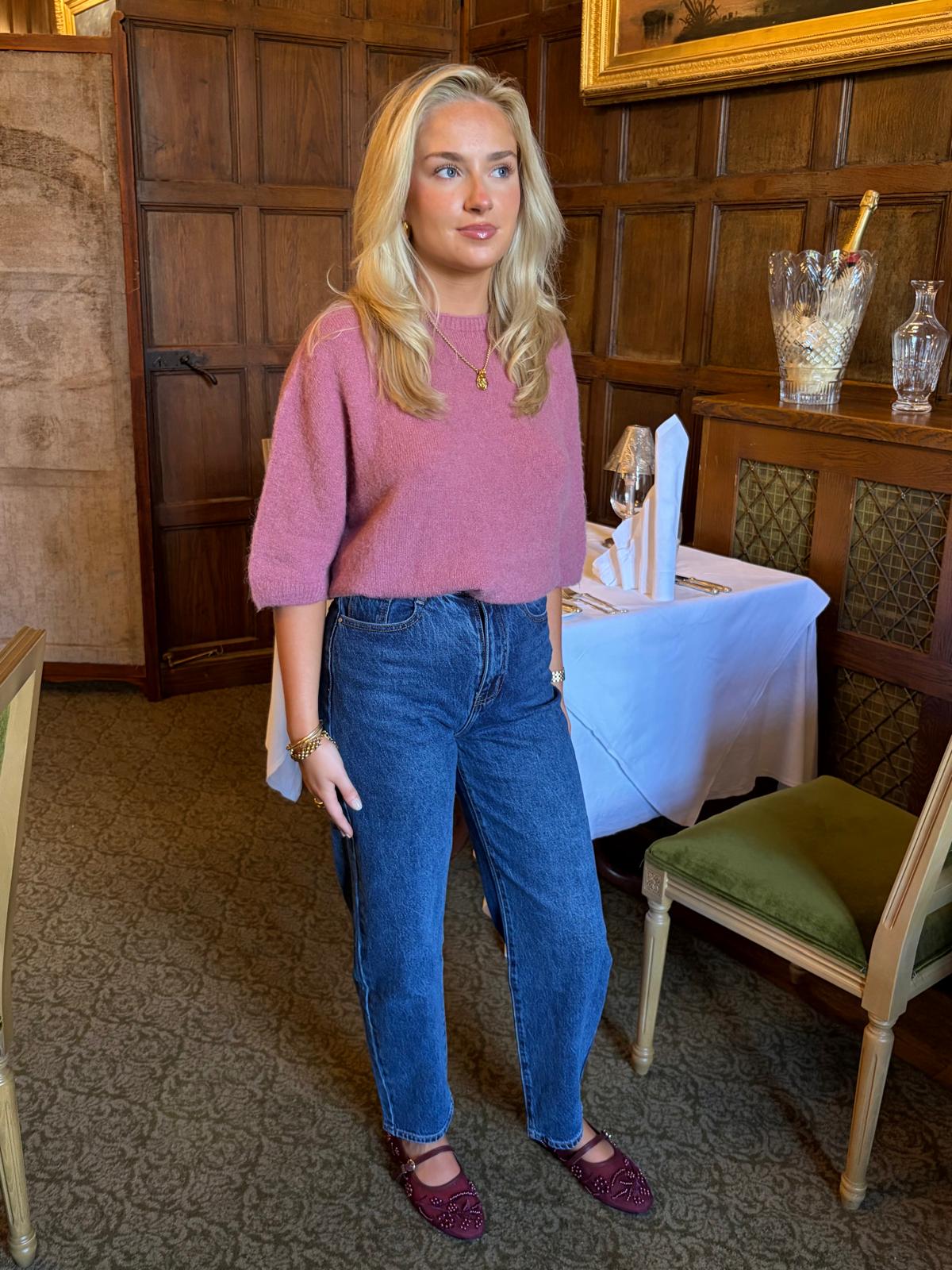 Lottie rose pink short sleeve alpaca jumper
