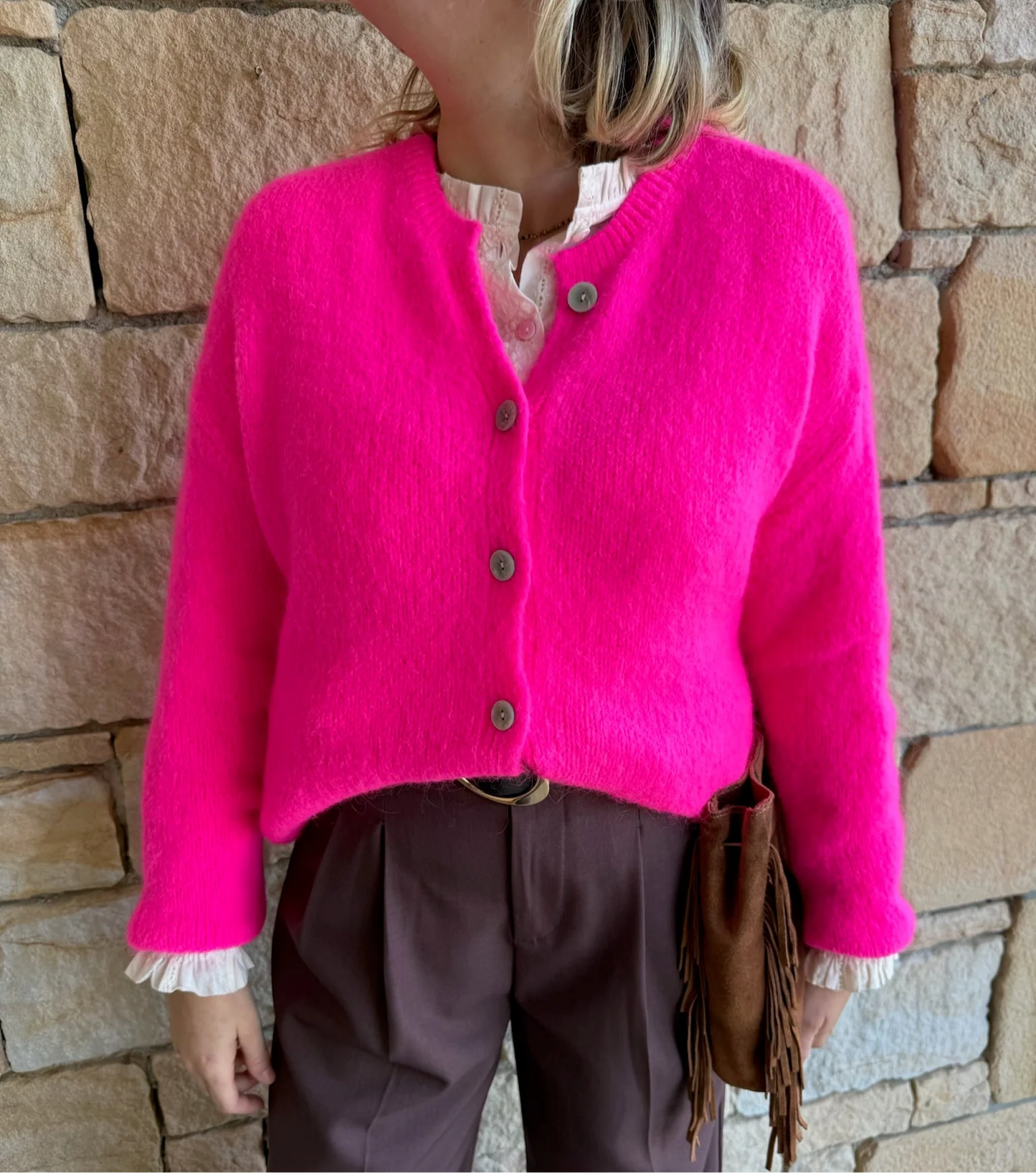 Riley mohair neon pink cardigan
