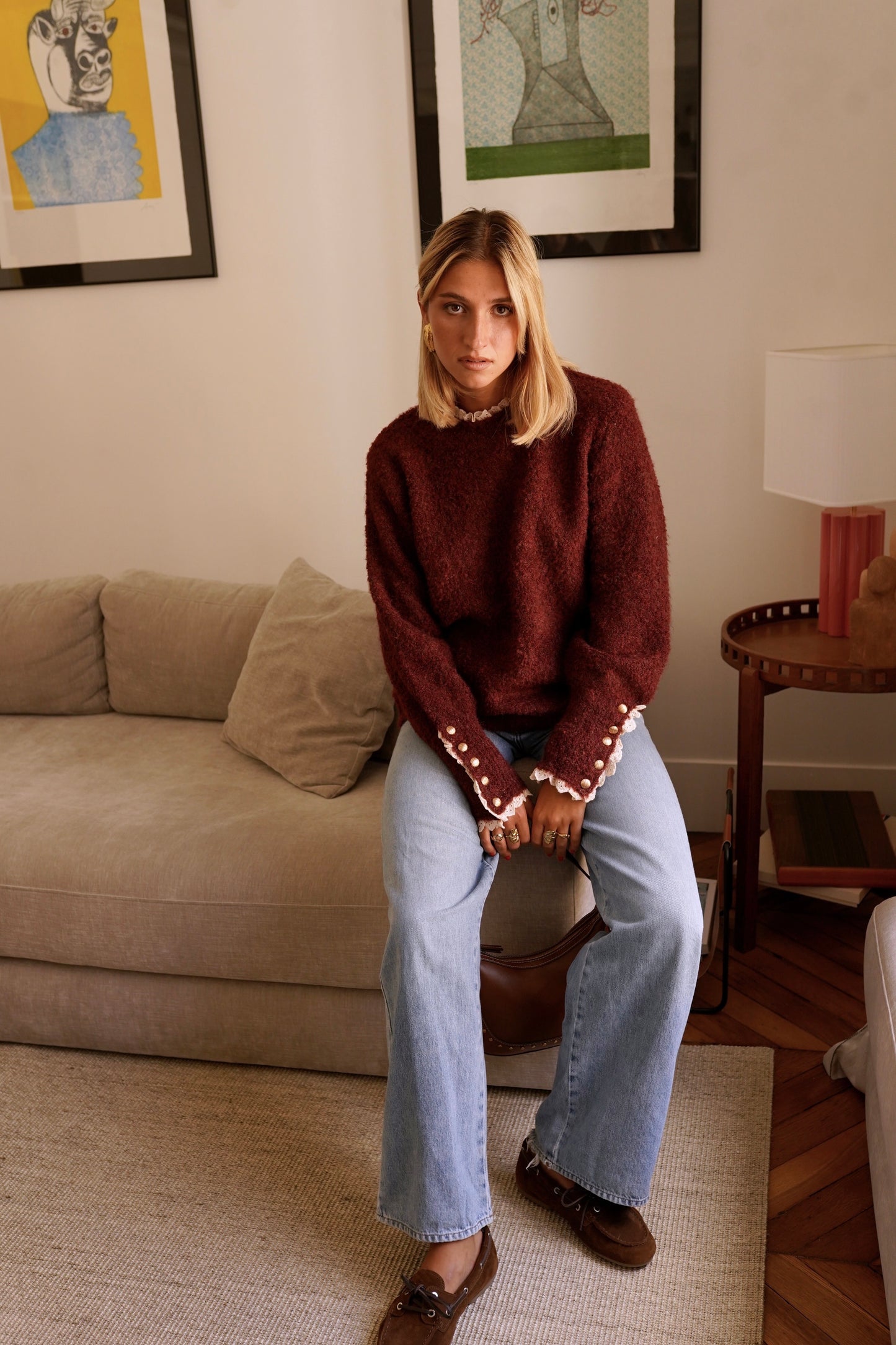 Elina burgundy jumper with built in shirt