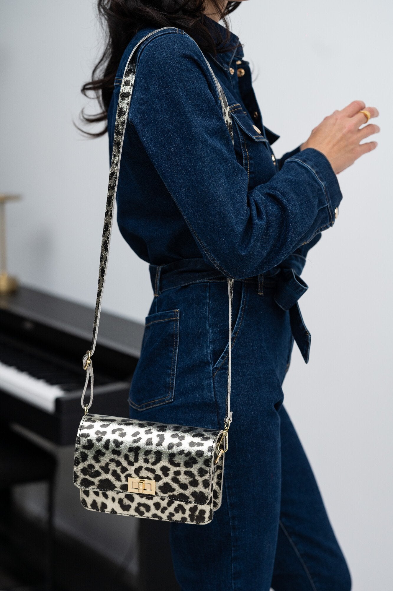 Sydney navy denim gold button jumpsuit