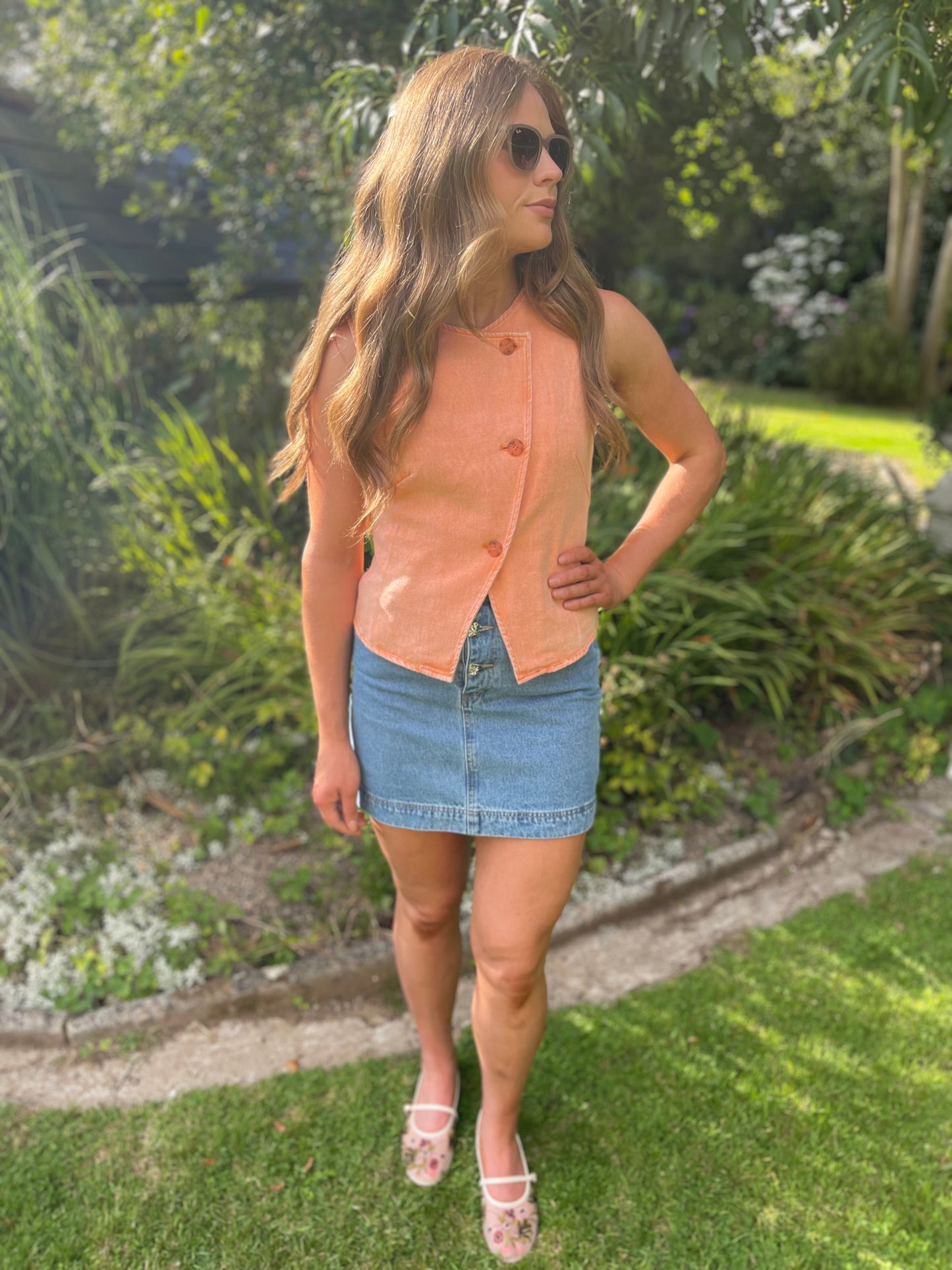 Cara orange denim waistcoat