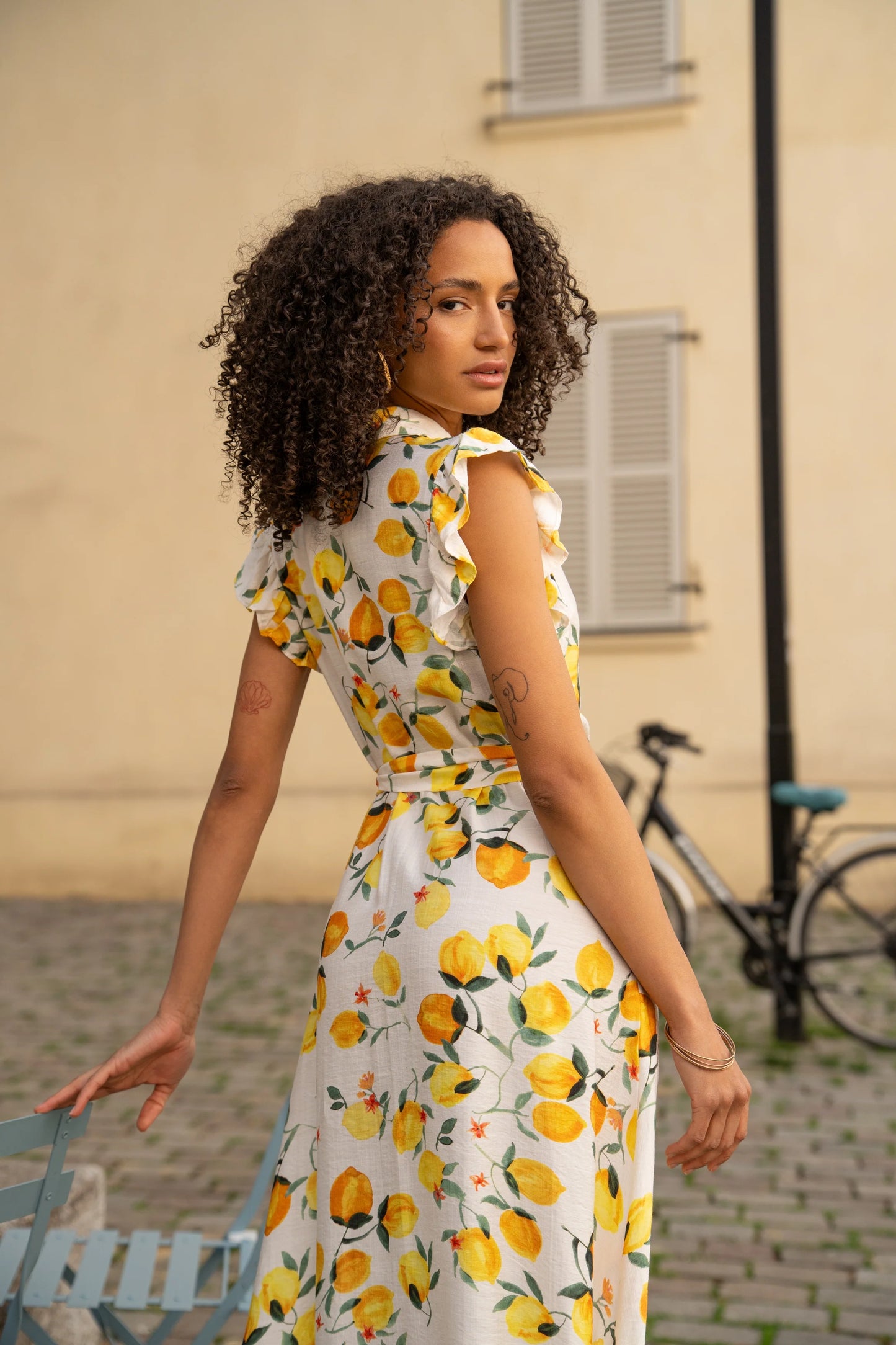 Lemon cotton button down dress