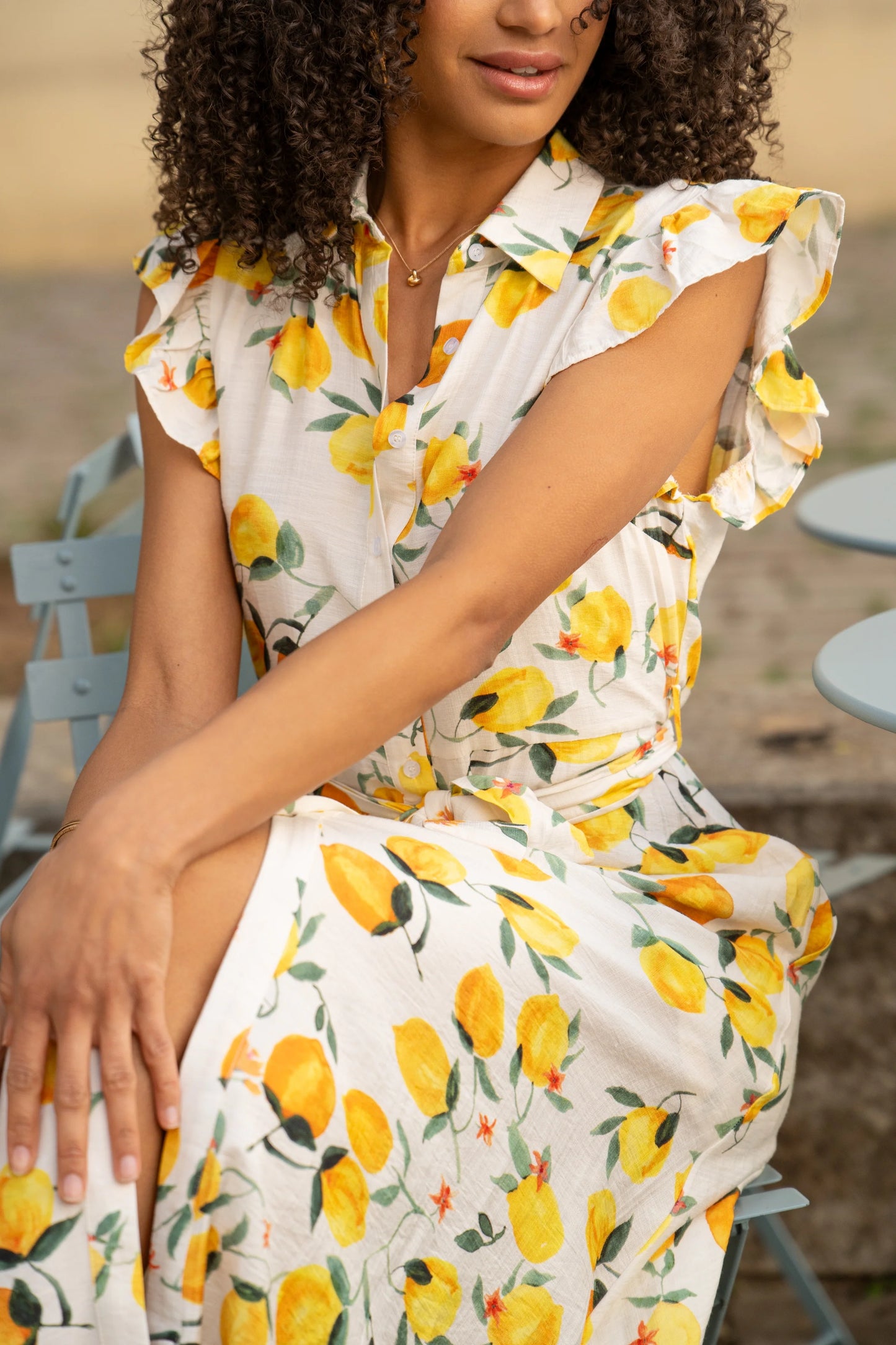 Lemon cotton button down dress