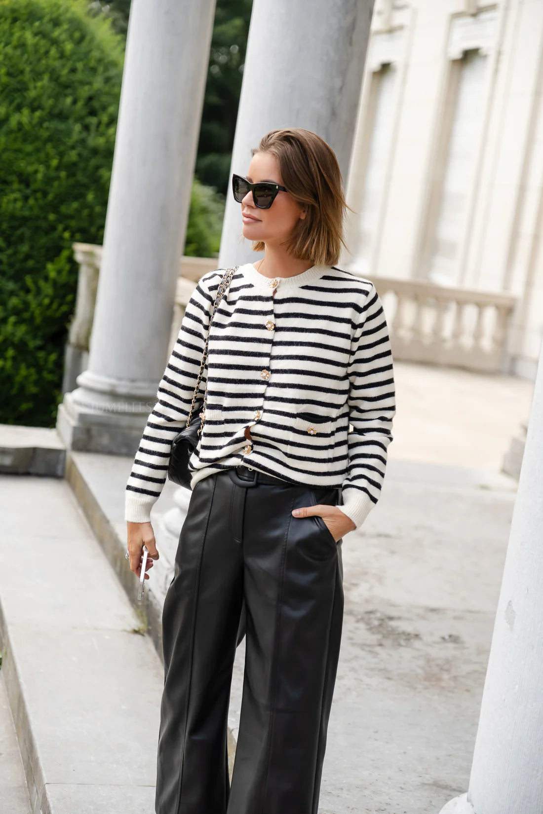 Elizabeth flower pearl button striped cardigan