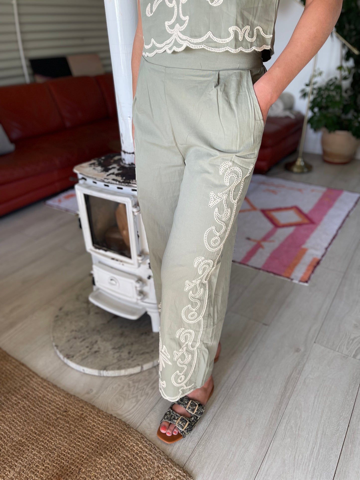 Aria khaki green embroidered co ord