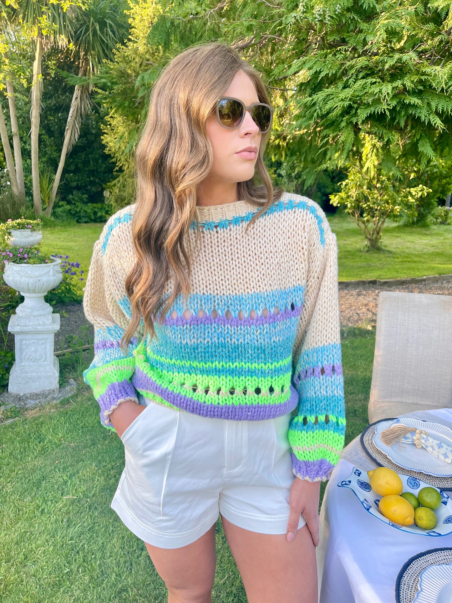 Maddie neon mint and taupe jumper