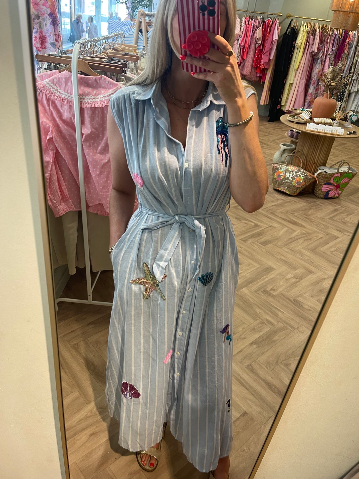 Tamsin blue stripe under the sea sequin dress