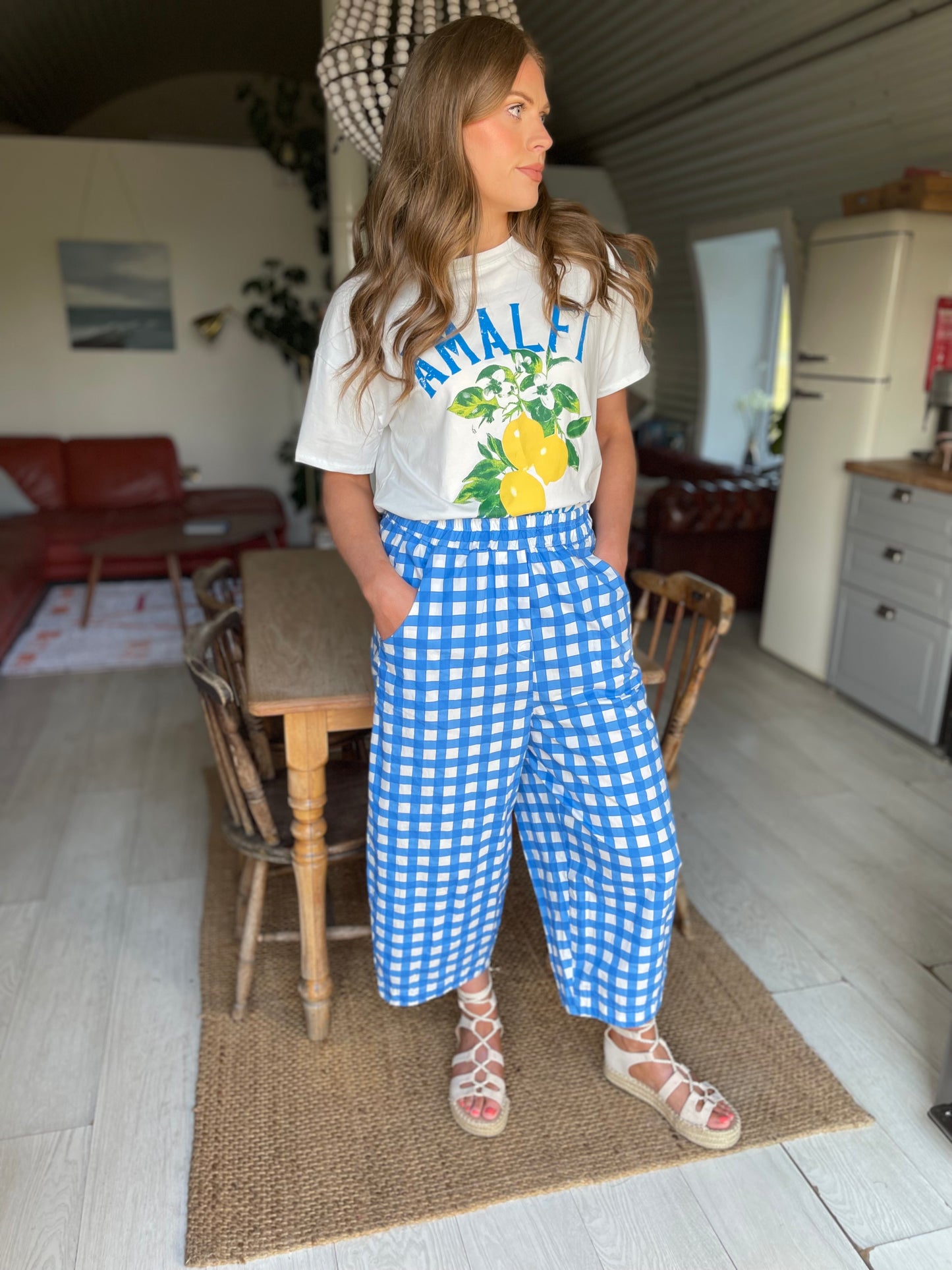 Amalfi blue gingham trousers