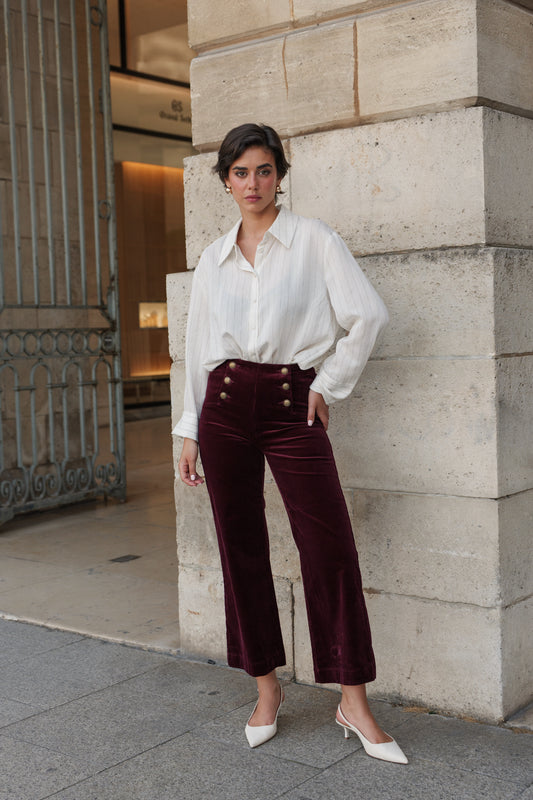 Victo Wide leg burgundy cords with gold front buttons