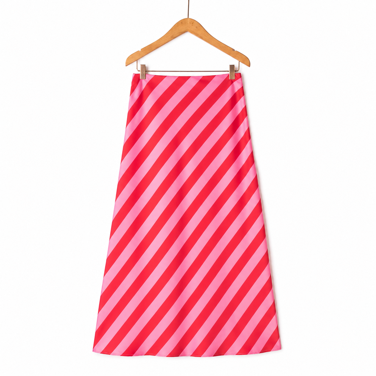 Marie pink and red stripe satin skirt