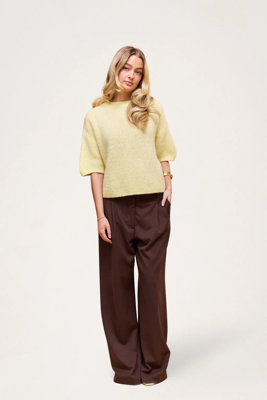 Erika light yellow 40% mohair short sleeve jumper