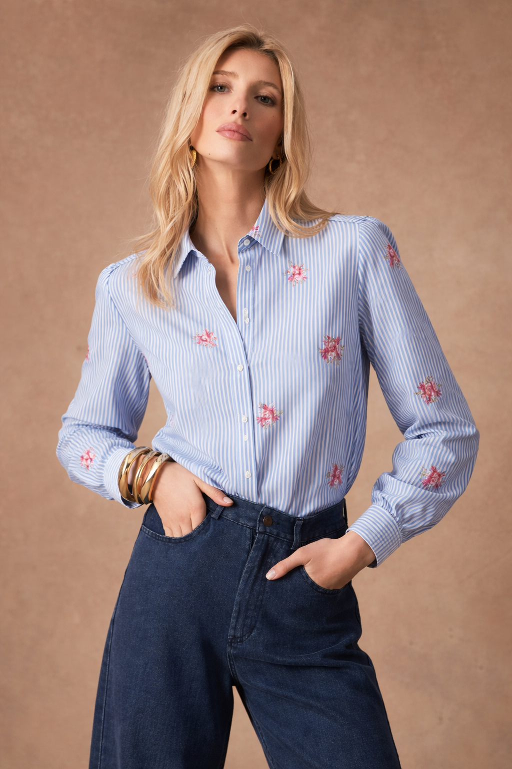 Lucy blue striped floral shirt
