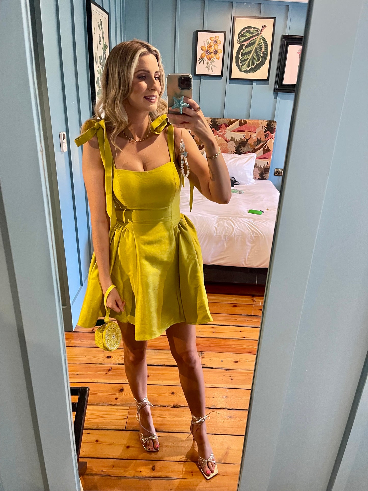 Lily lime πβπ© bow tie shoulder short dress