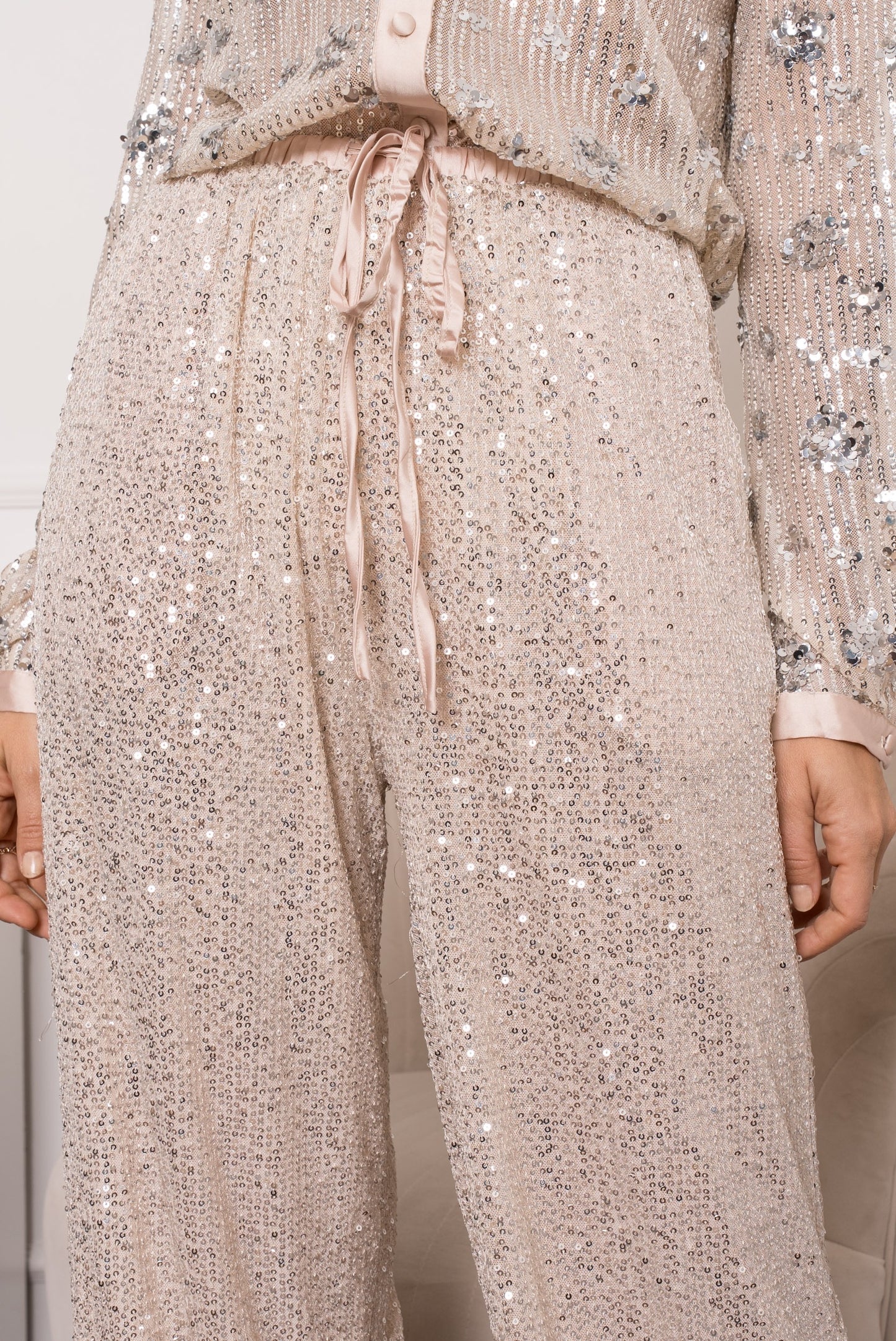 Elise ivory sequin wide leg trousers