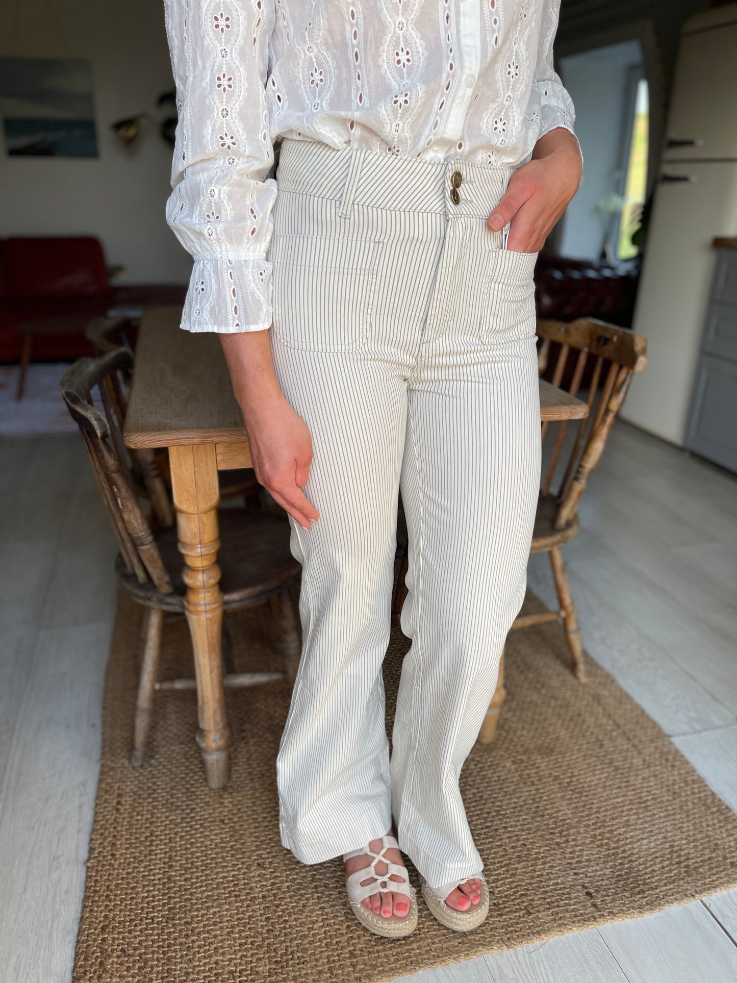 Ocean Wave Wide leg blue striped jeans