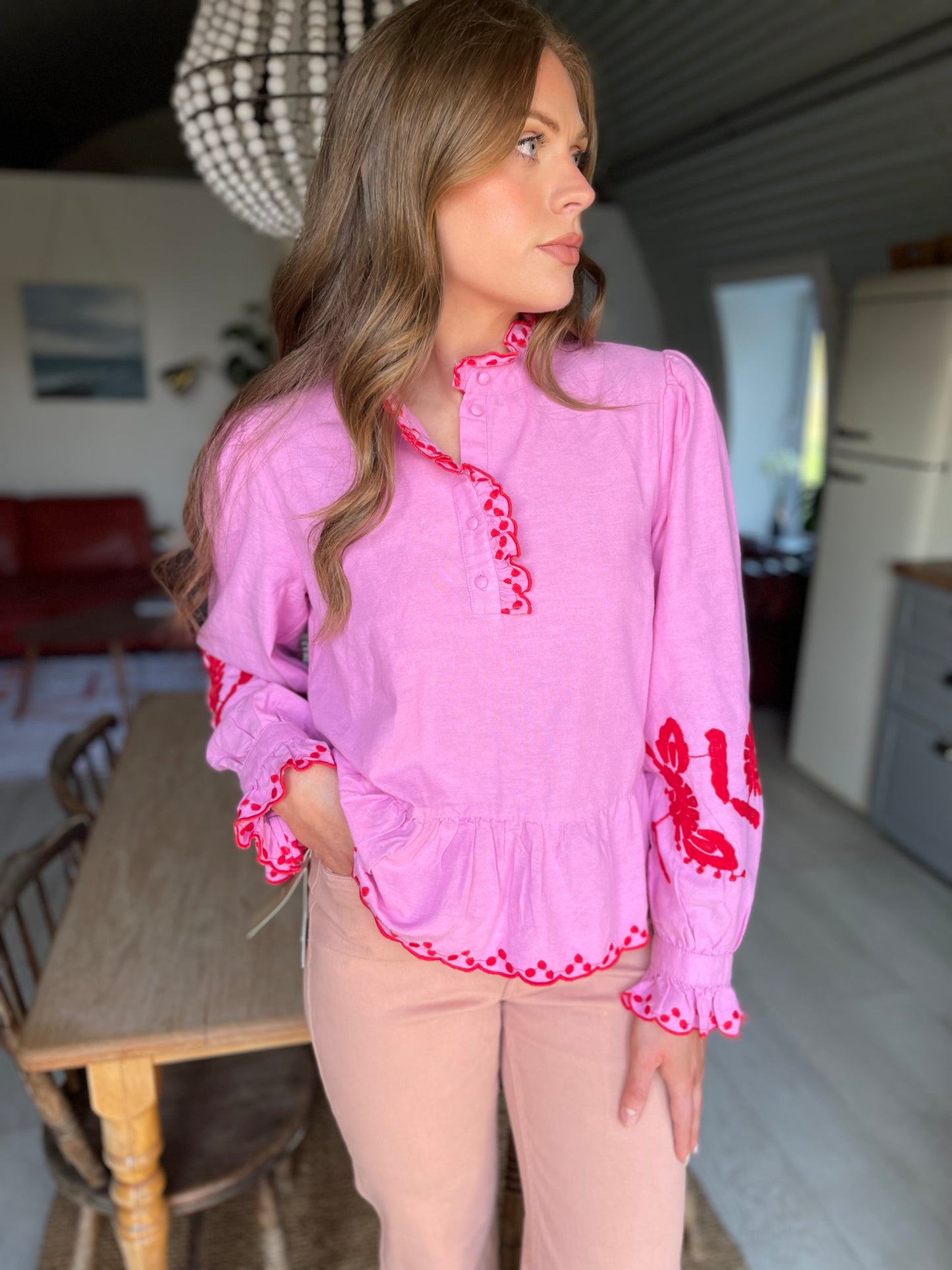 YASBRIMU LONG SLEEVED pink and red blouse