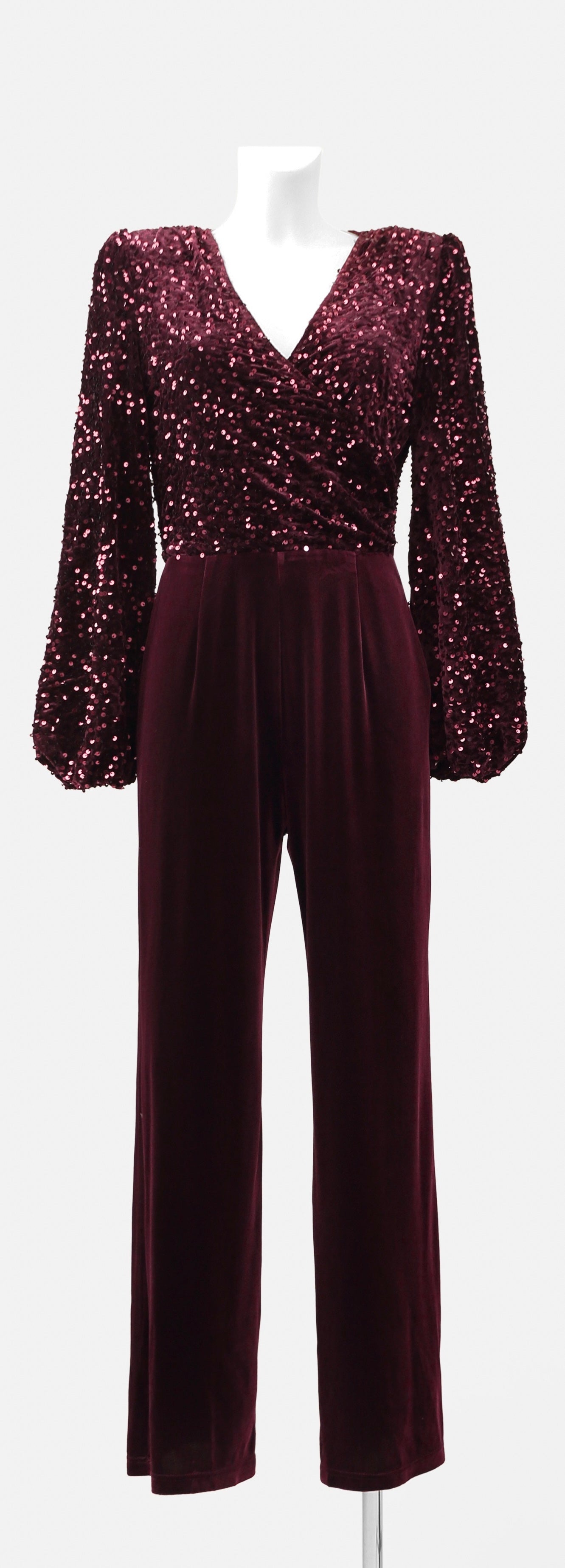 Margot sequin and velvet burgundy jumpsuit