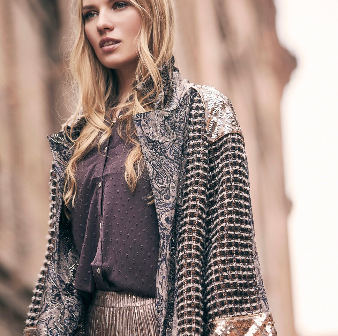 Sequin and cashmere Kaftan