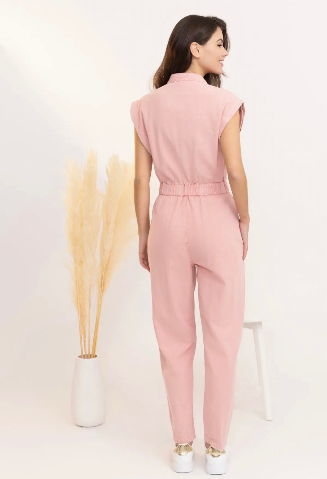 Evie short sleeve washed pink jumpsuit