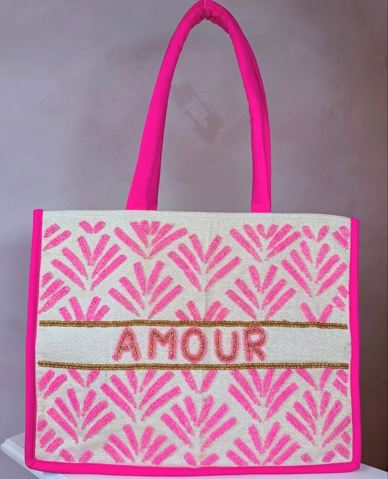 Large Amour nein pink beaded bag