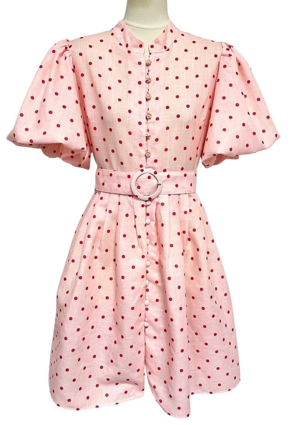 Lucy pink red polka dot puff sleeve