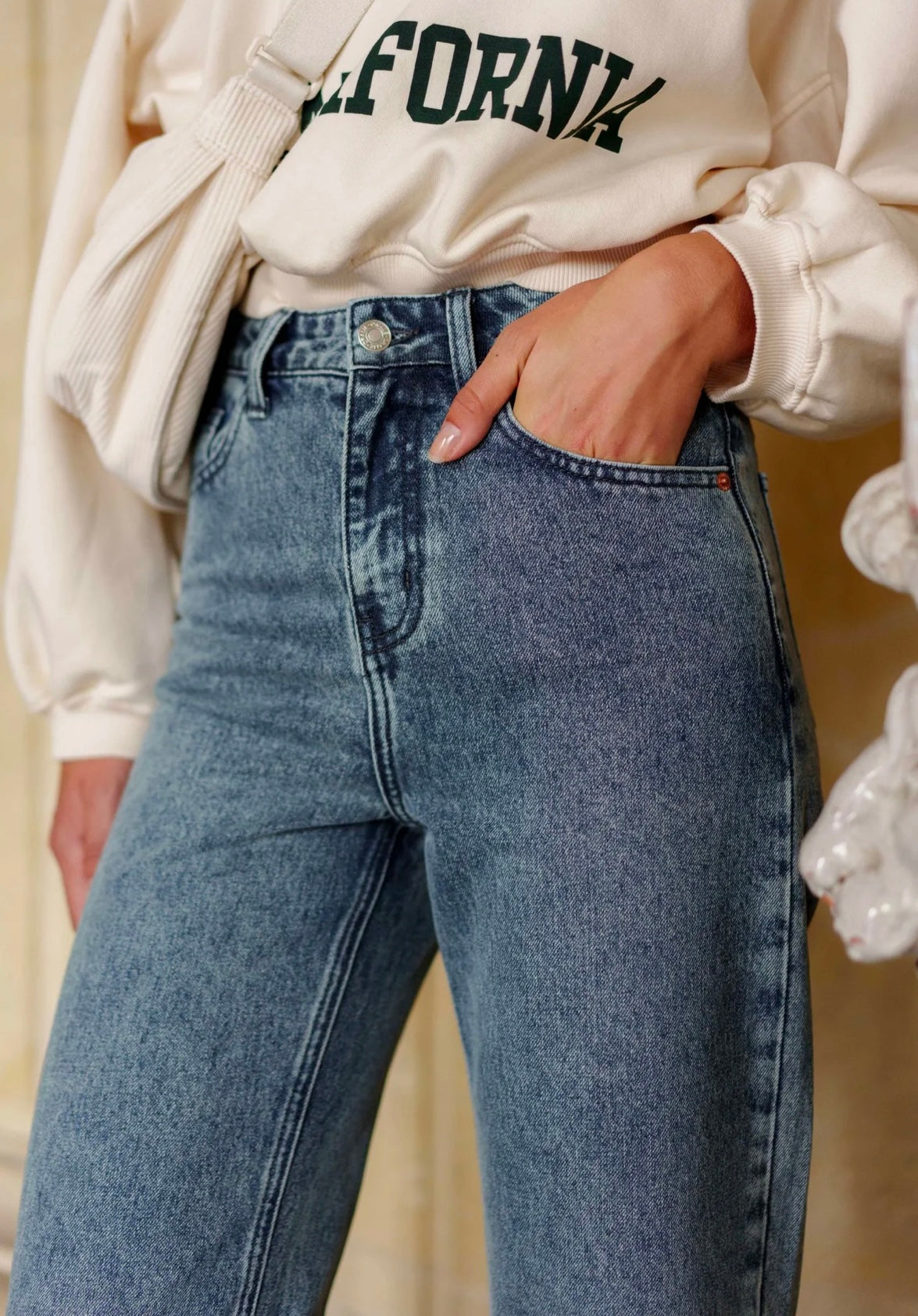 Blue vintage wash straight leg jeans