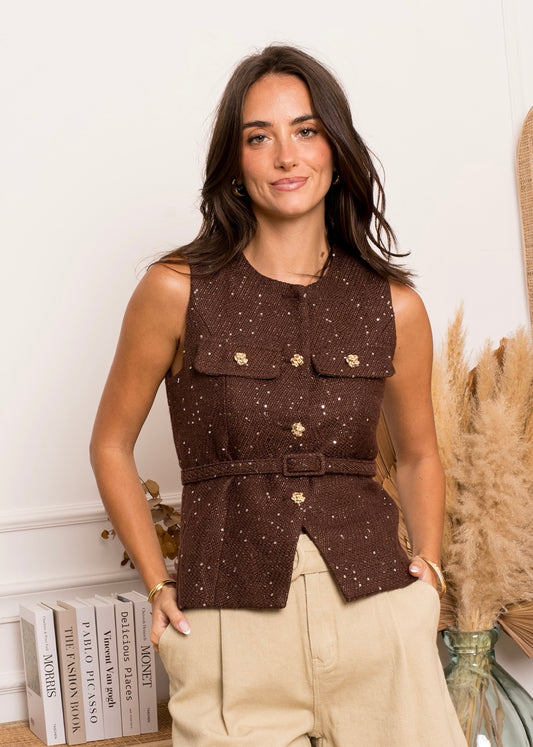 Tilly tweed chocolate waistcoat