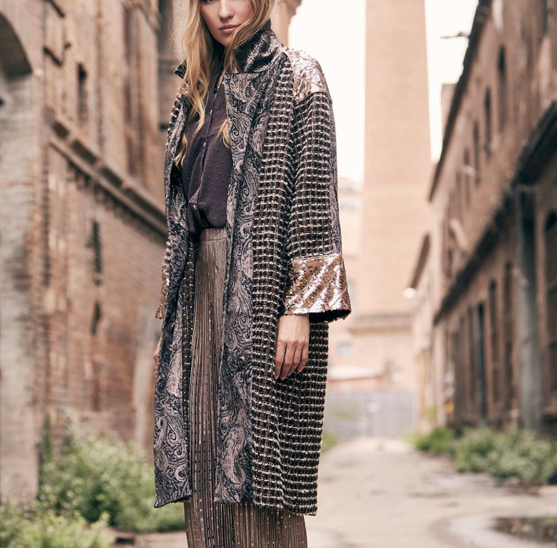 Sequin and cashmere Kaftan