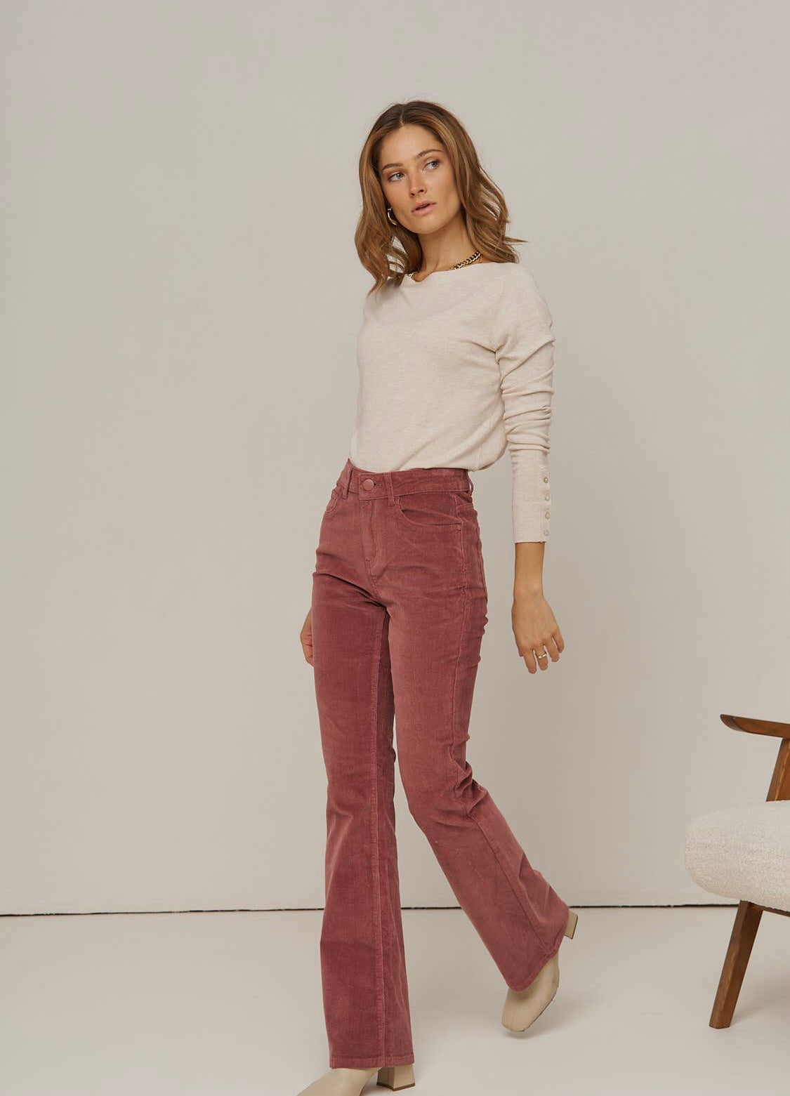 Emma pink cord flared pants