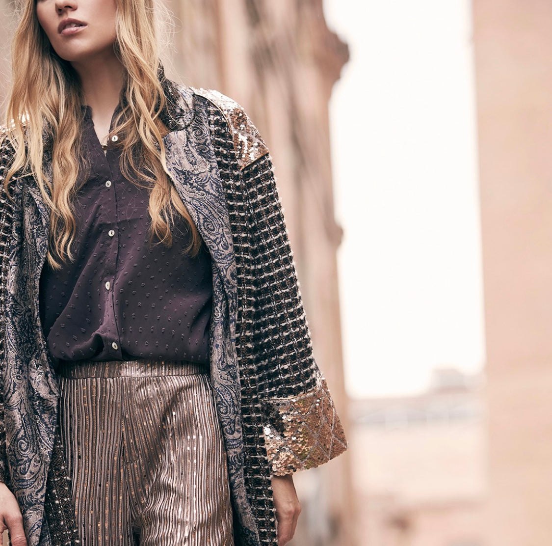 Sequin and cashmere Kaftan