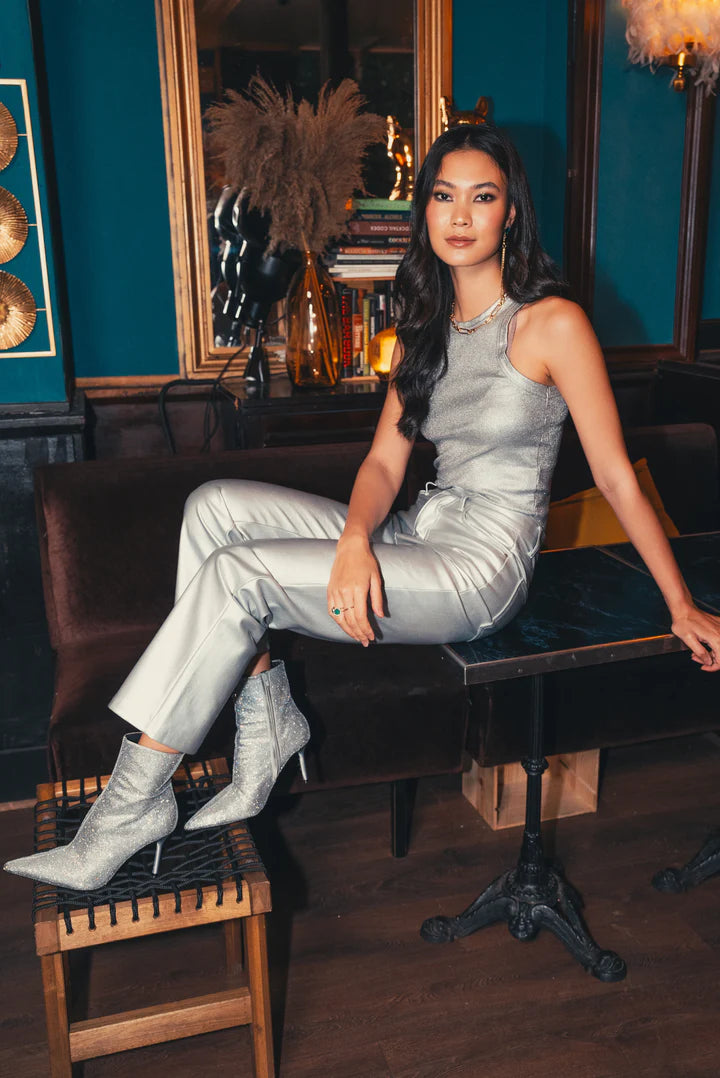 Silver metallic vegan leather cropped pants