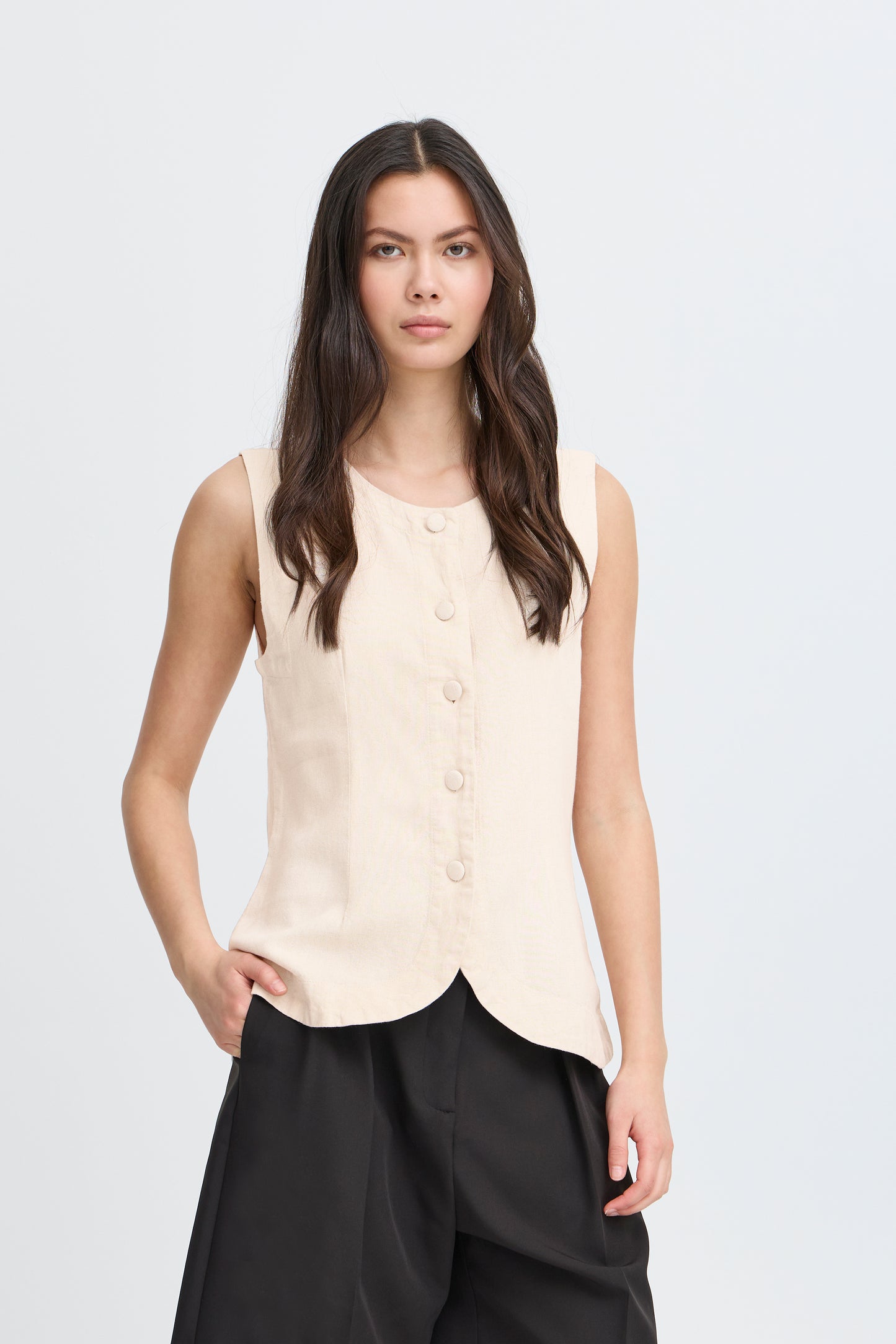 IHLINNO Linen Waistcoat - Natural Ecru